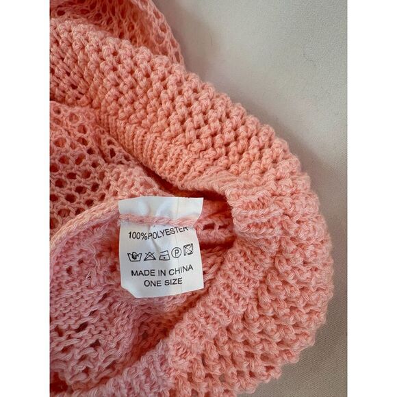 Vintage Pink Crocheted Dress Bell Sleeves Drawstring Waist One Size - Picture 4 of 5